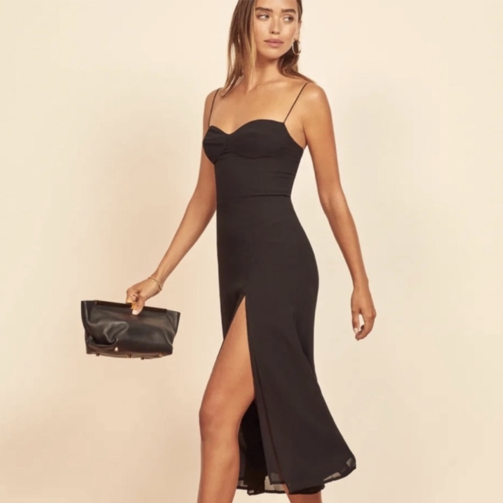 Reformation Black Tie Strap 100% Viscose Juliette MIDI Dress